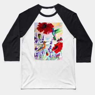 Hummingbirds on Red Poppies Baseball T-Shirt